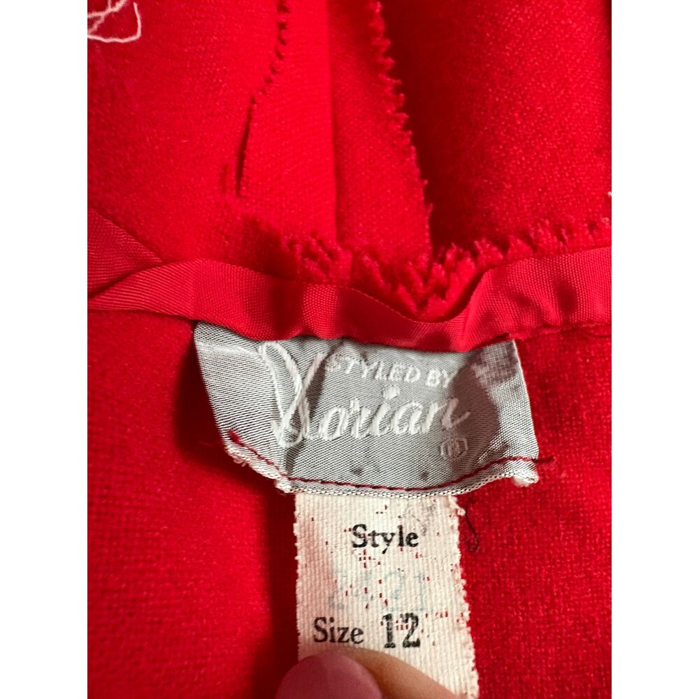 VTG 1960 Red Wool Hostess Jumpsuit Size S Peter Pan Collar Rick Rack - Picture 9 of 9